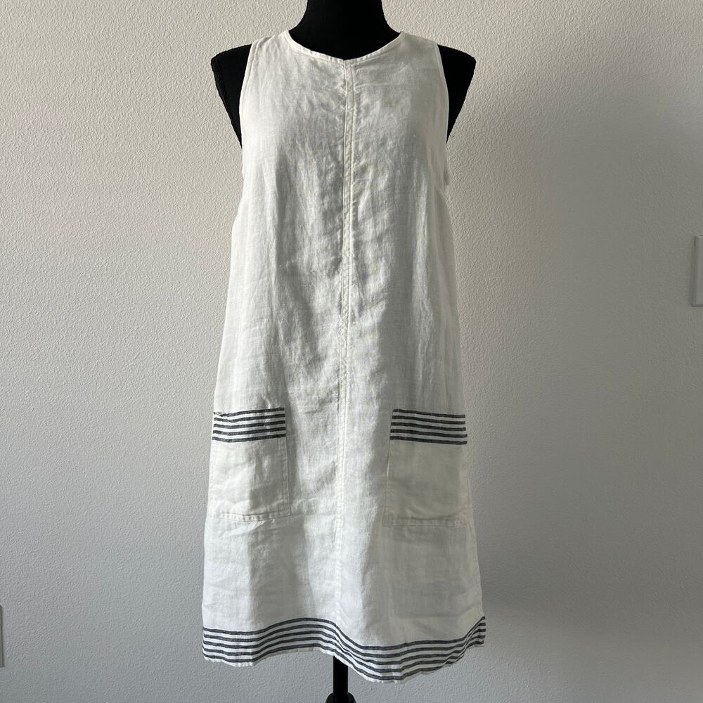 J Crew Maxine Sailor Stripe Dress In Linen XS Natural FLAW